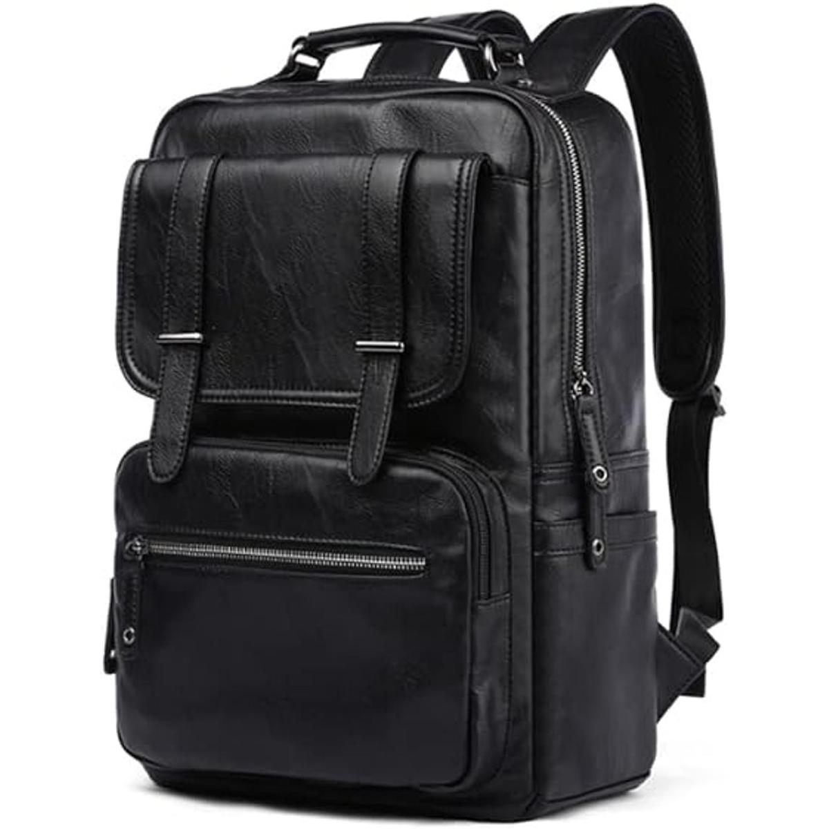 Mochila de cuero para portátil de viaje para hombres de