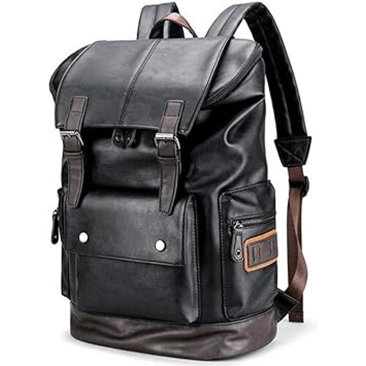 CHAO RAN Mochila de cuero vintage para ordenador portátil