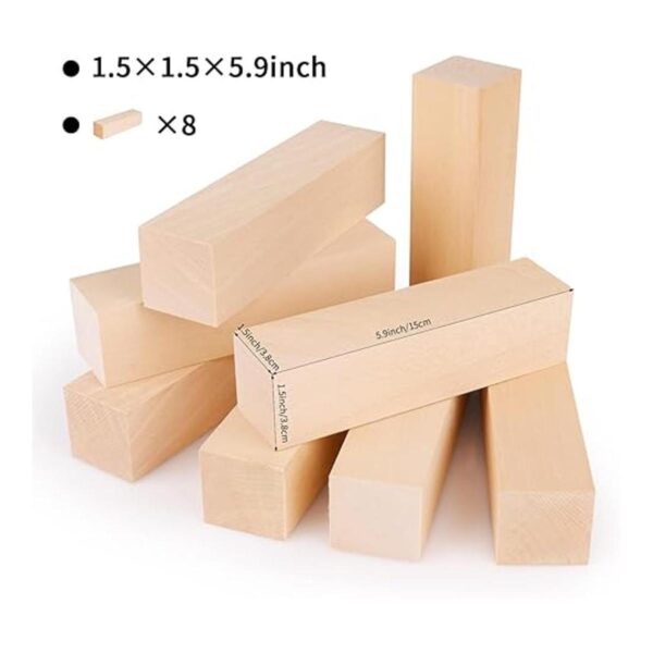 Paquete de 8 bloques de tallado de tilo de 6 x 1.5 x 1.5