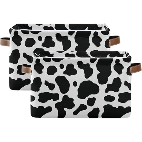 Juego de 1 cesta de almacenamiento de piel de vaca grande