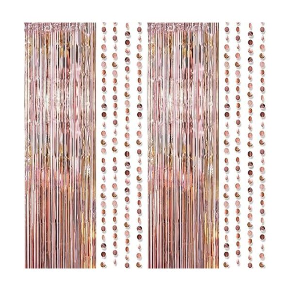 Decoración de fiesta de oro rosa con flecos de oropel con_1