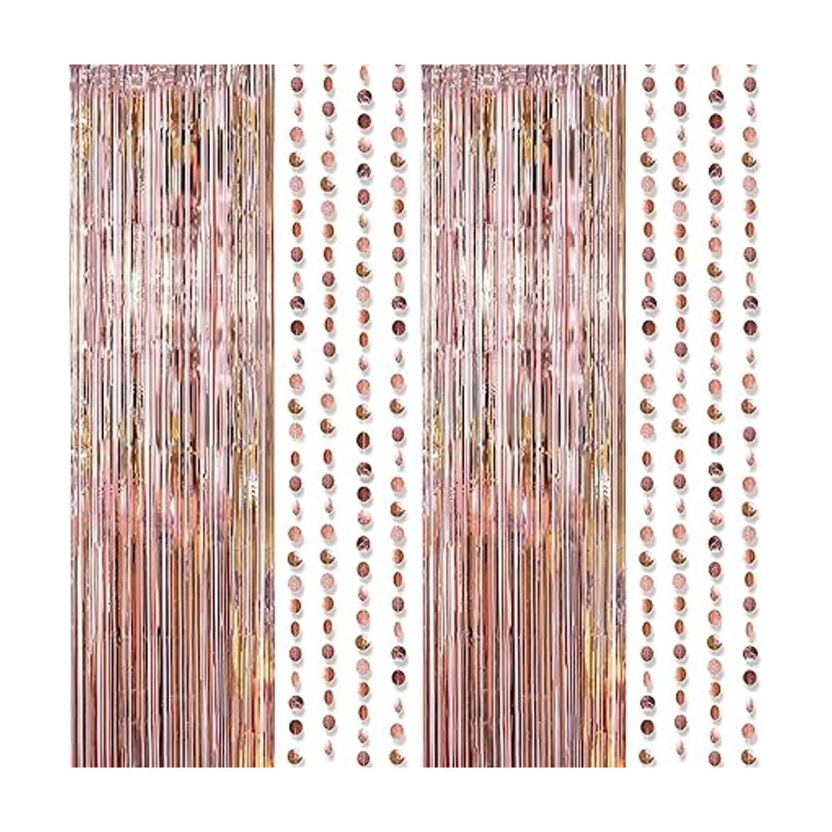Decoración de fiesta de oro rosa con flecos de oropel con
