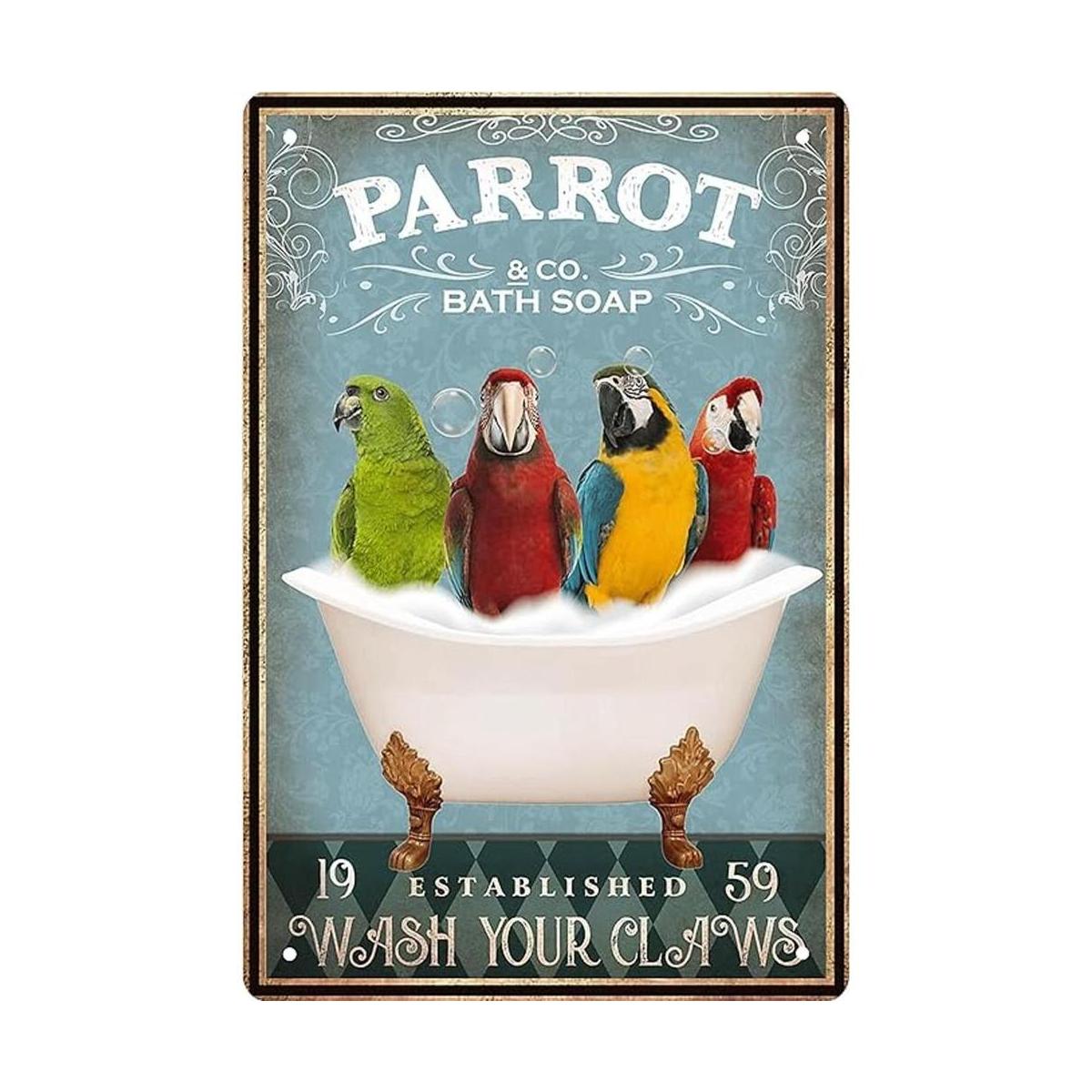 Divertida decoración de loro vintage para baño y bañera