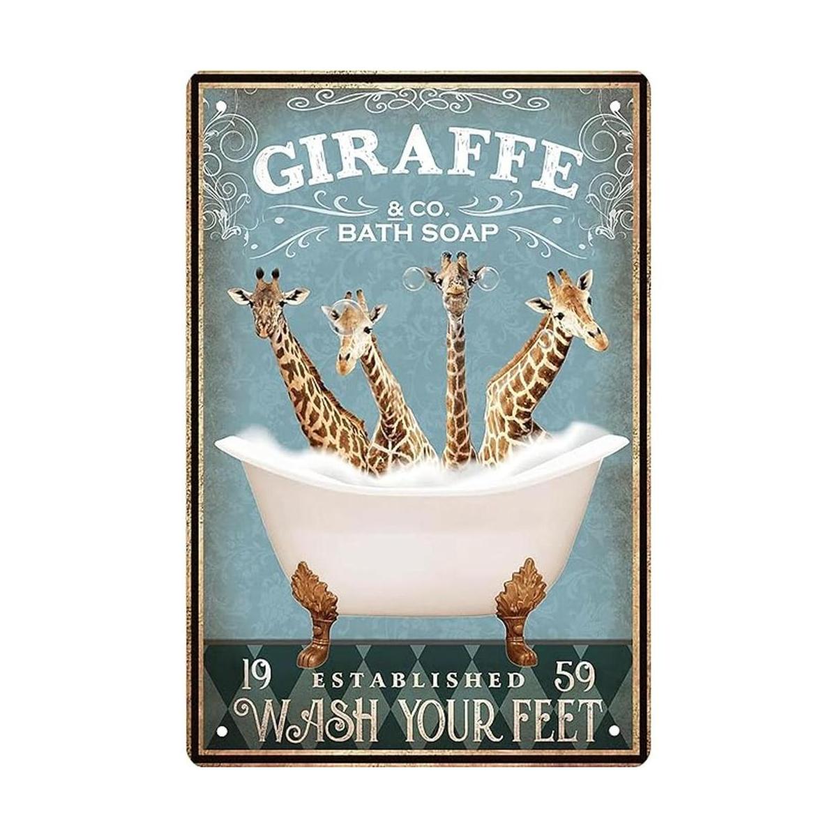 Divertida decoración de jirafa vintage para baño y bañera