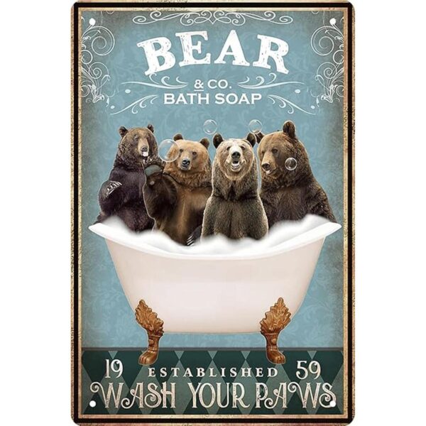 Divertida decoración de oso vintage para baño y bañera_1