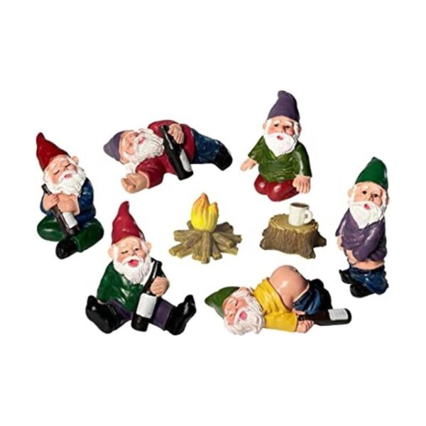 Juego de 9 gnomos en miniatura con fuego y muebles para_1
