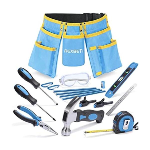REXBETI Juego de herramientas de construcción joven azul