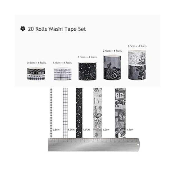 Dizdkizd Juego de cinta washi en blanco y negro 20 rollos