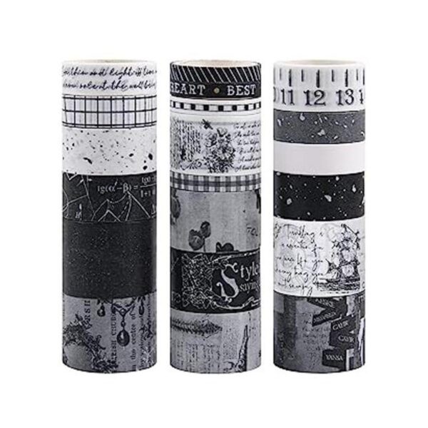 Dizdkizd Juego de cinta washi en blanco y negro 20 rollos