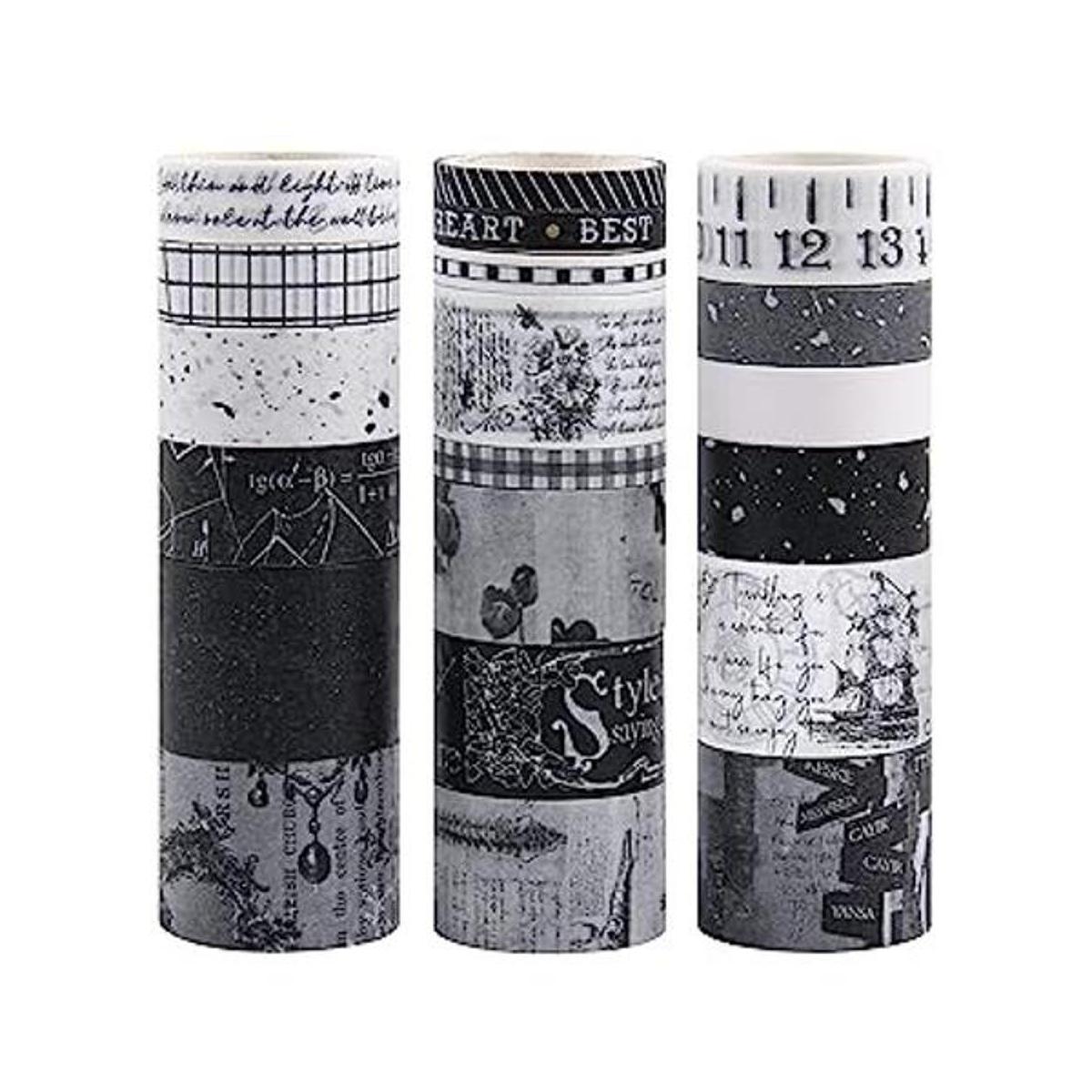 Dizdkizd Juego de cinta washi en blanco y negro 20 rollos