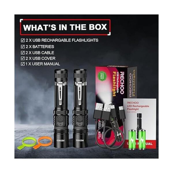 RECHOO Linternas recargables con doble interruptor luces_3