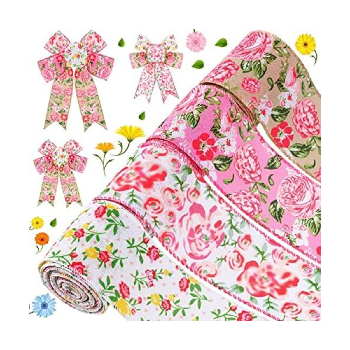 Cinta floral 4 rollos de cinta con borde con alambre