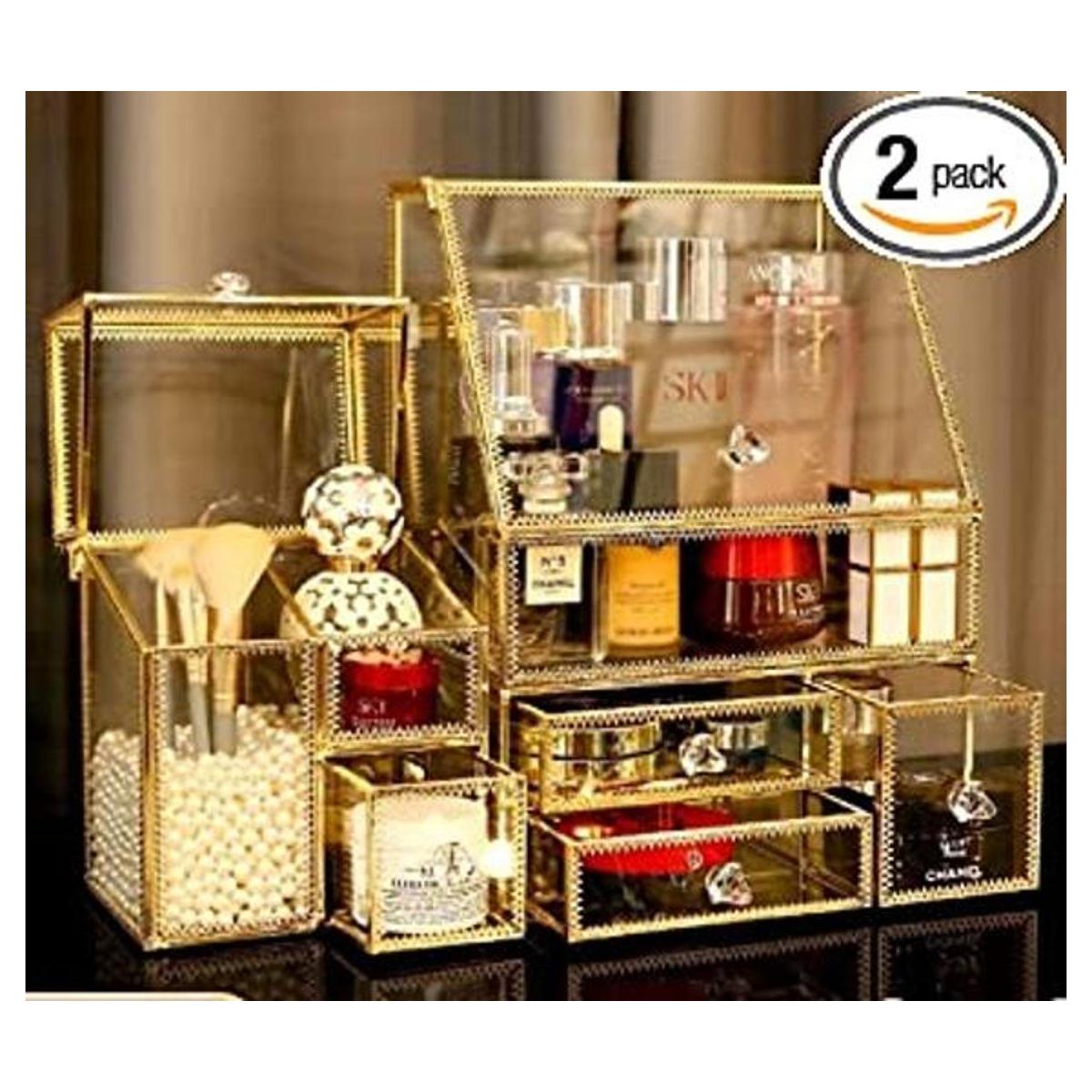 Organizador de baño de cristal dorado apilable juego de