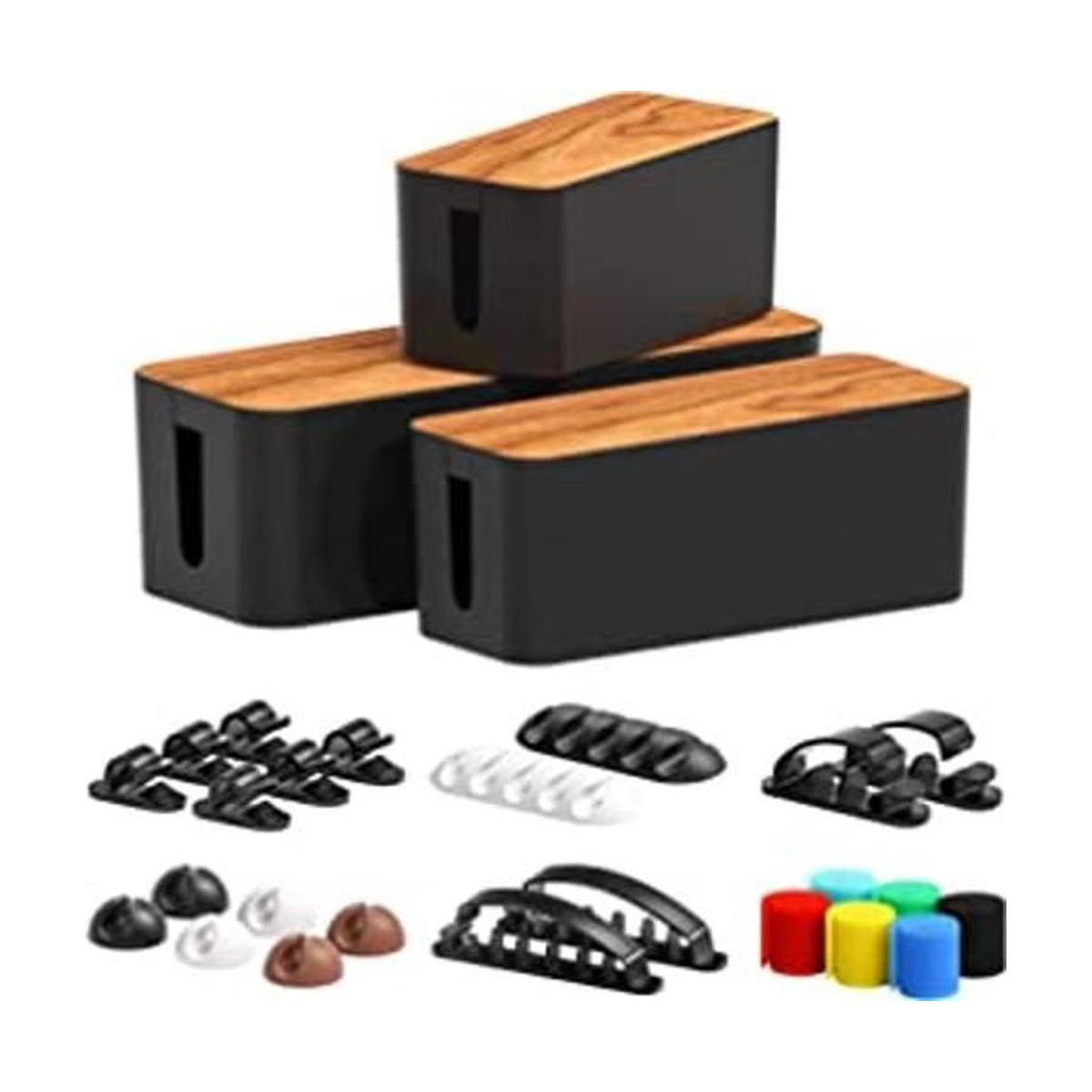 Caja de gestión de cables paquete de 3 con 16 clips de