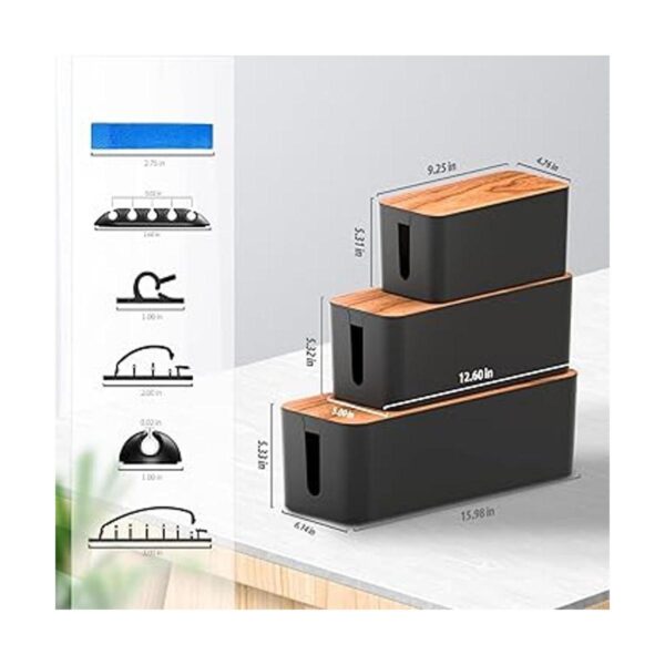 Caja de gestión de cables paquete de 3 con 16 clips de_2