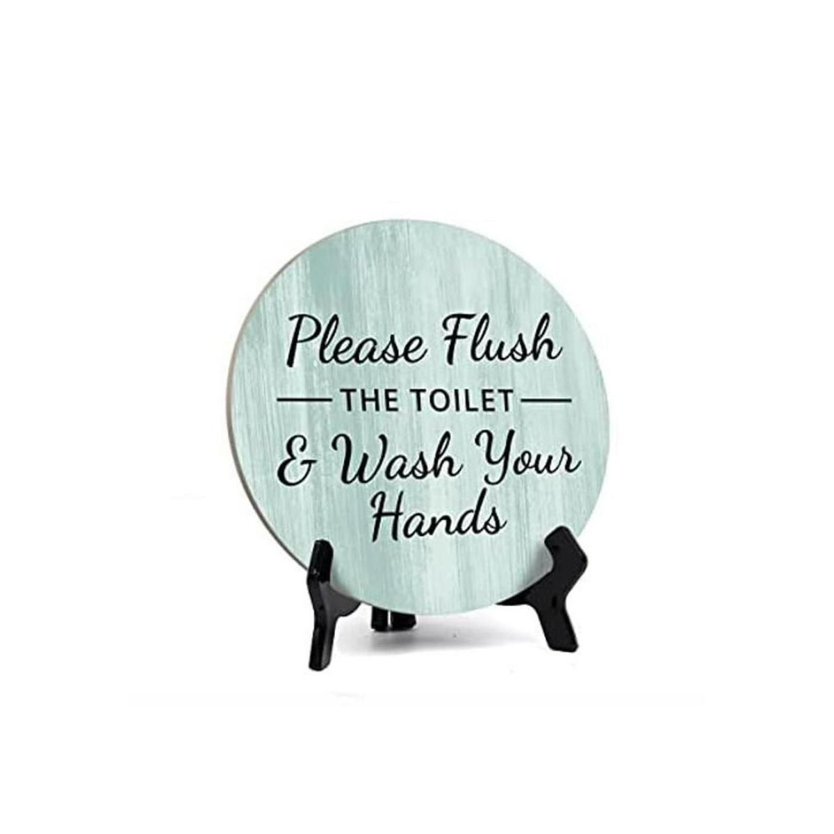 Round Please Flush The Toilet Wash Your Hands letrero