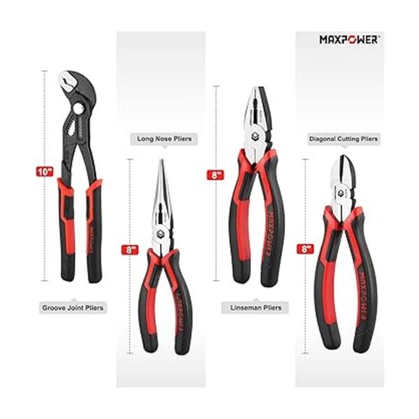 MAXPOWER Juego de 4 alicates Lineman de 8 pulgadas_2