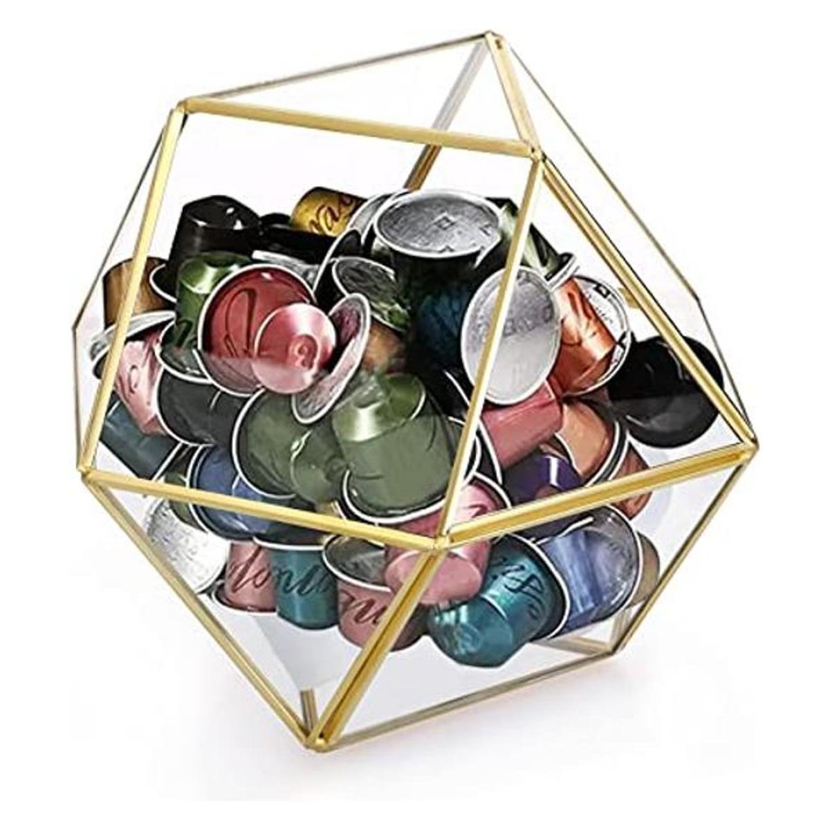 ELLDOO Soporte para cápsulas de café de vidrio dorado