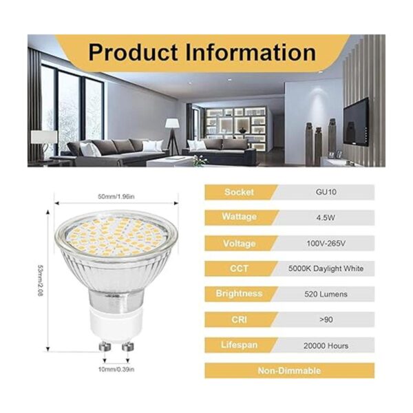 GU10 Bombilla LED de luz diurna blanca de 5000 K 2_2