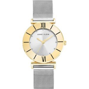 Anne Klein Reloj pulsera de malla acentuada con purpurina_1