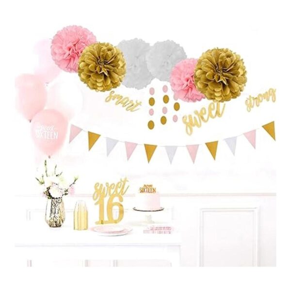 Decoraciones de fiesta de cumpleaños de niña de oro rosa y