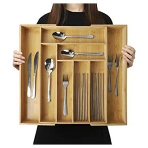 Organizador grande de cajones de bambú expandible_1