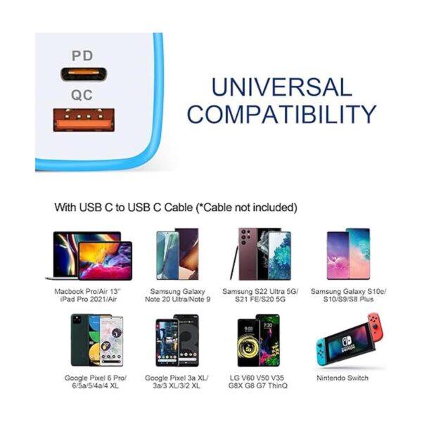 Cargador de pared USB C 2 puertos de 20 W USB A y USB C_2