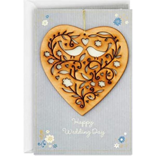 Hallmark Tarjeta de boda adorno de corazón de madera de_1