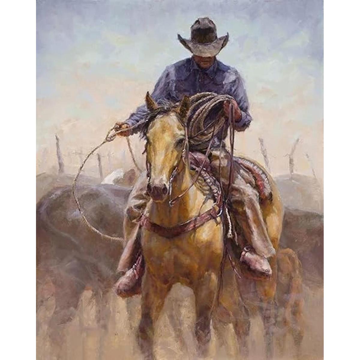 Kits de pintura de diamante 5D West Cowboy Riding Horse