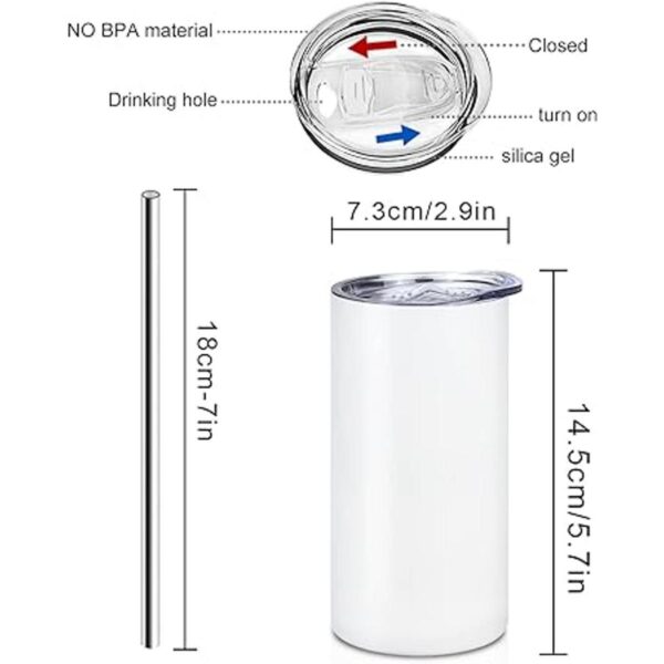 Paquete de 6 vasos rectos blancos de sublimación de 12