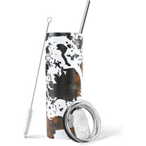 Mhrevyi Vaso delgado con estampado de vaca con tapa y