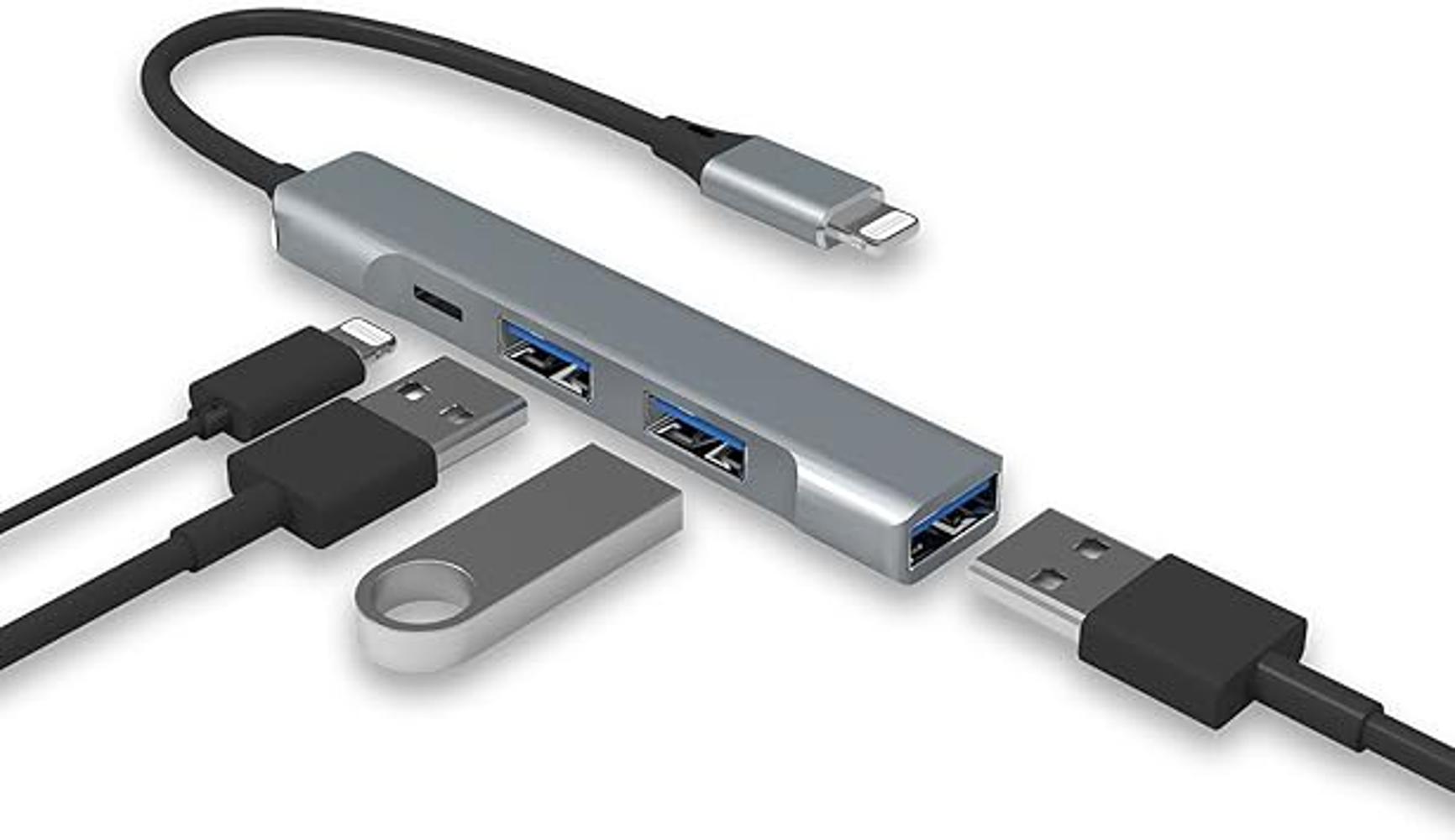 Hub Lightning a USB certificado Apple MFi Hub USB OTG 4