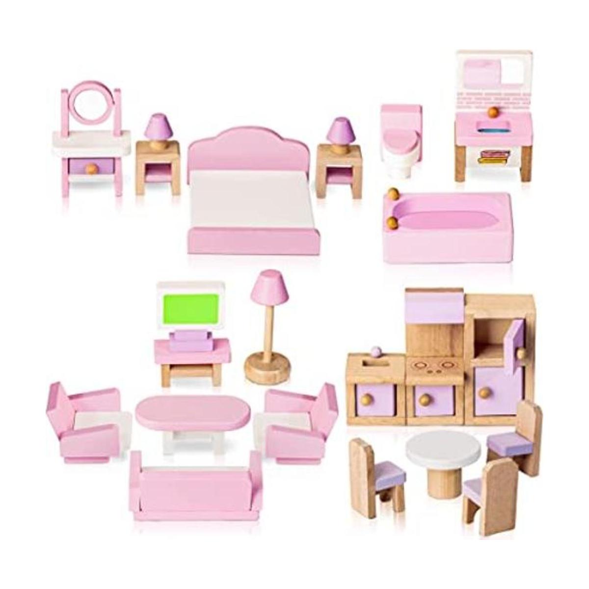 Juego de muebles de madera para casa de muñecas 22 piezas