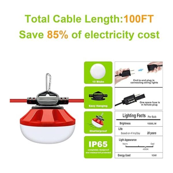 Cadena de luces LED de 100 pies 100 W 10000 lm grado_2