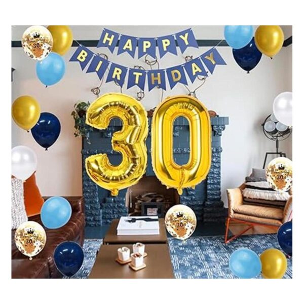 Decoraciones de cumpleaños número 30 oro azul para_2