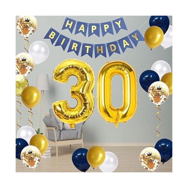 Decoraciones de cumpleaños número 30 oro azul para_4