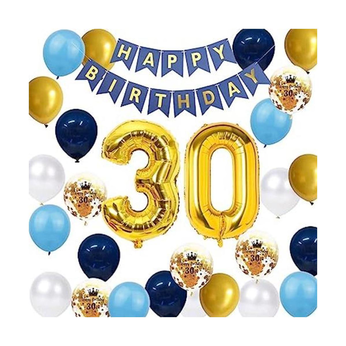 Decoraciones de cumpleaños número 30 oro azul para
