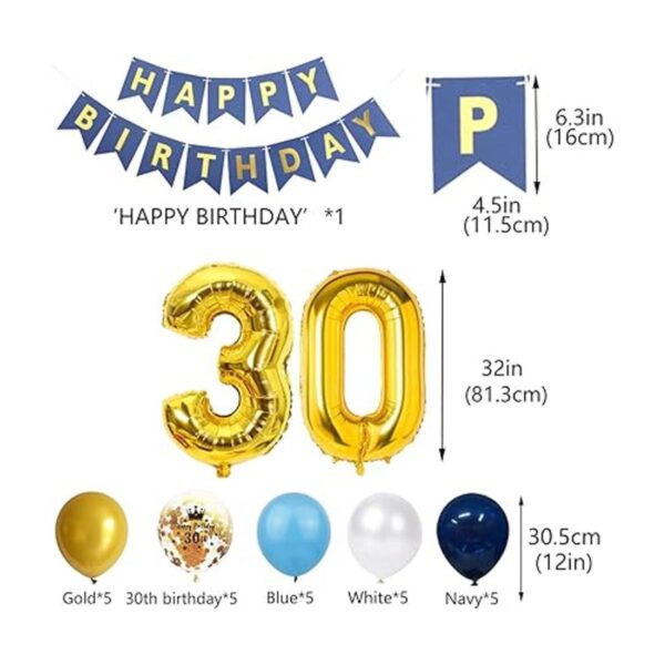 Decoraciones de cumpleaños número 30 oro azul para_3