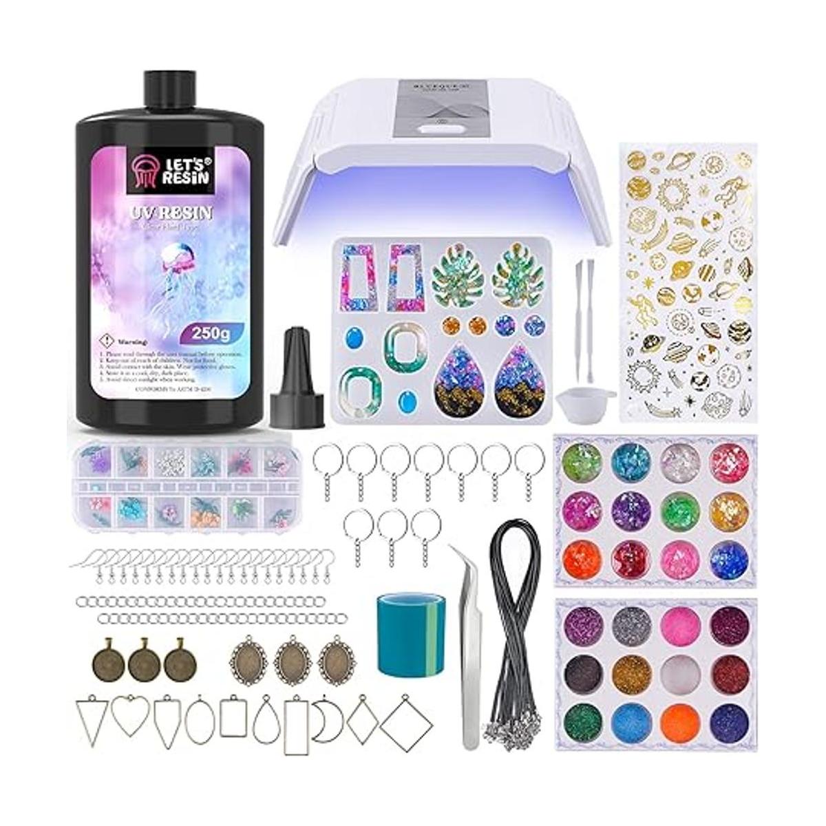 LETS RESIN Kit de resina UV con luz 153 piezas de resina