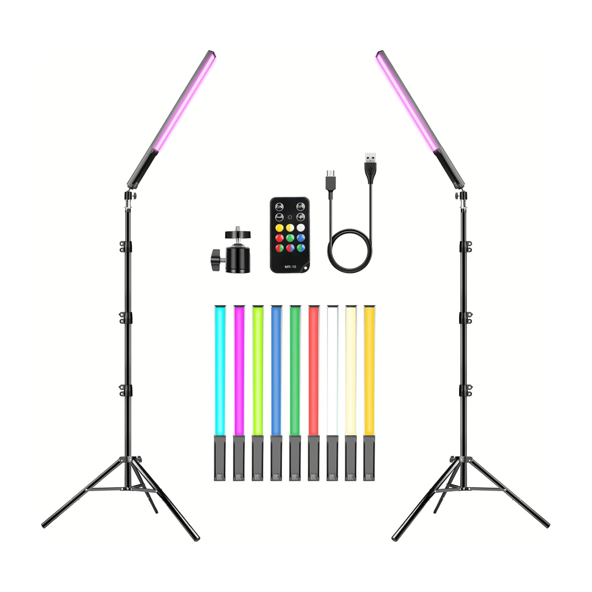 Paquete de 2 varillas de luz LED RGB con trípode kits de
