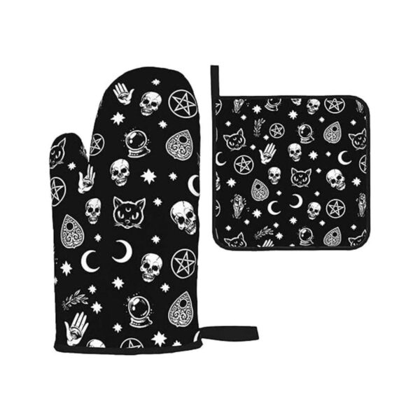 Juego de guantes de cocina góticos y soportes para ollas