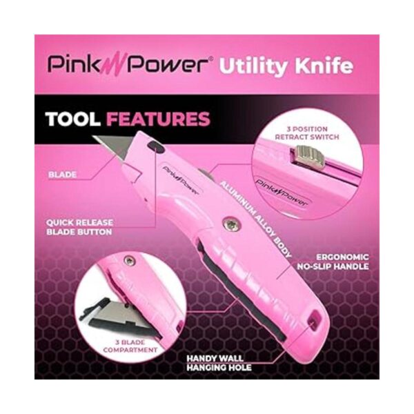 Pink Power Cortador de caja rosa retráctil cuchillo de