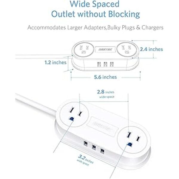 BESTEK Tira de alimentación pequeña con 3 puertos USB 2_4