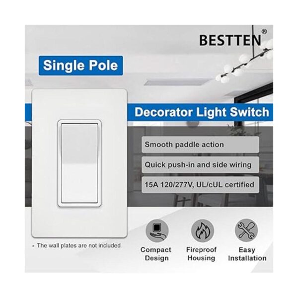 BESTTEN Interruptor de luz de pared decorativo de un solo