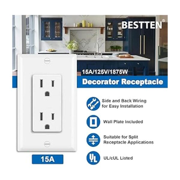 BESTTEN Receptáculo decorativo de 15 amperios para uso