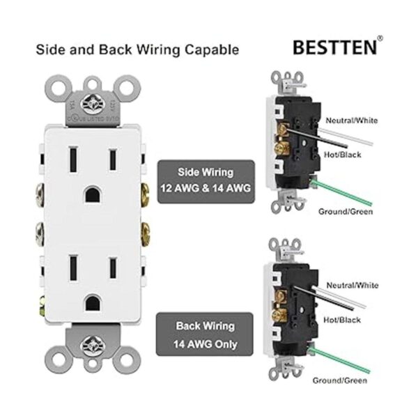 BESTTEN Receptáculo decorativo de 15 amperios para uso