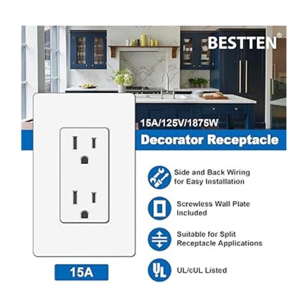 BESTTEN Receptáculo de pared decorativo de 15 amperios