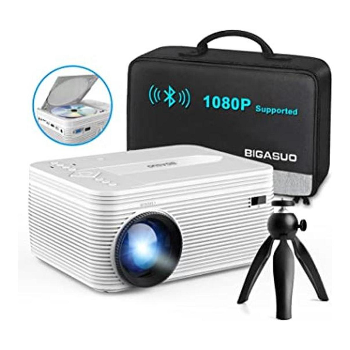 BIGASUO Proyector Bluetooth HD mejorado reproductor de DVD