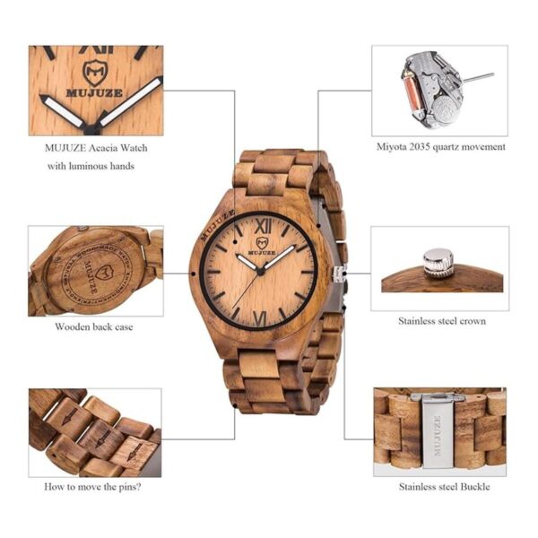 BIOSTON Reloj de madera natural hecho a mano analógico de