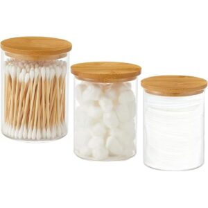 BKYFPQ Paquete de 3 dispensadores de vidrio Qtip con tapas